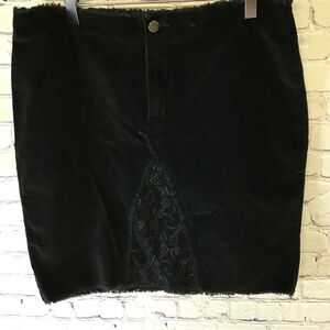 VINTAGE Fashion Bug Black Whimsigoth Corduroy Pencil Skirt with Lace Inset 12